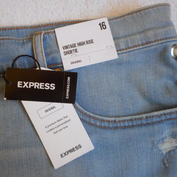 New EXPRESS Jean Shorts Size 16 High Rise Shortie Denim - Picture 7 of 8